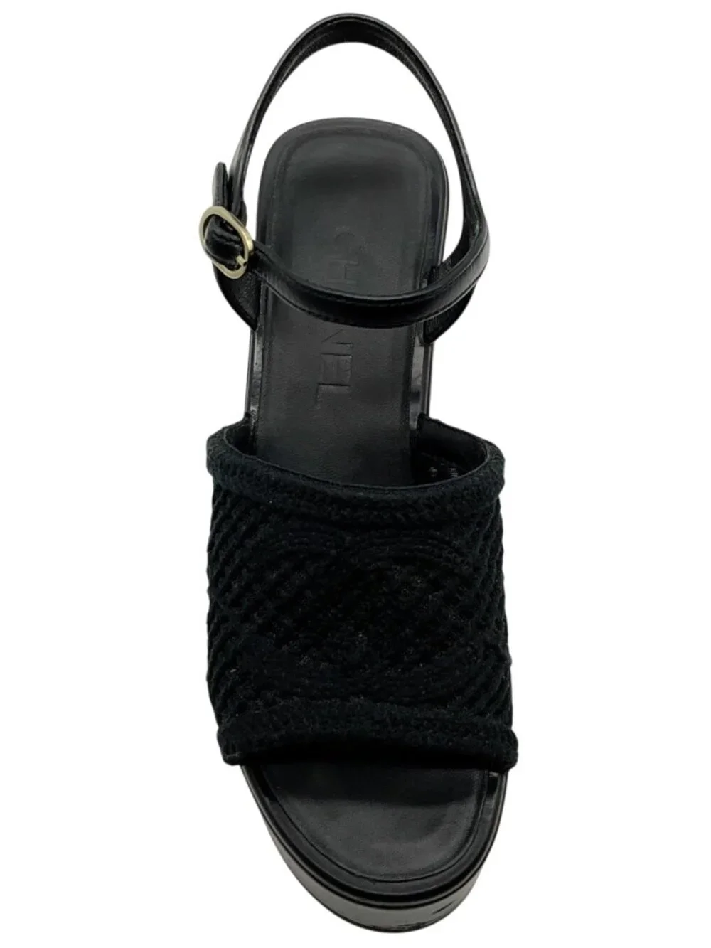 Chanel 2025 Black Mesh CC Logo Platform Sandals